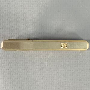 CELINE Silver Gold Metal Logo Tie Clip